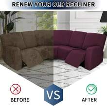 7-Pieces Sectional Sofa Covers, Extra Large Sectional Recliner Couch Covers For Reclining L Shape Couches Sofas, Stretch Washable Fleece Sofa Slipcovers With Pockets, 5 Seat, Wine - 彩色 - 查看 6
