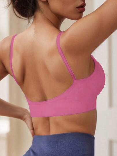 1pc Racerback Sports BH Women, Seamless Com Tafel Thin Strap Verleidelijke Neck Camisole, Wear, Yoga view 5