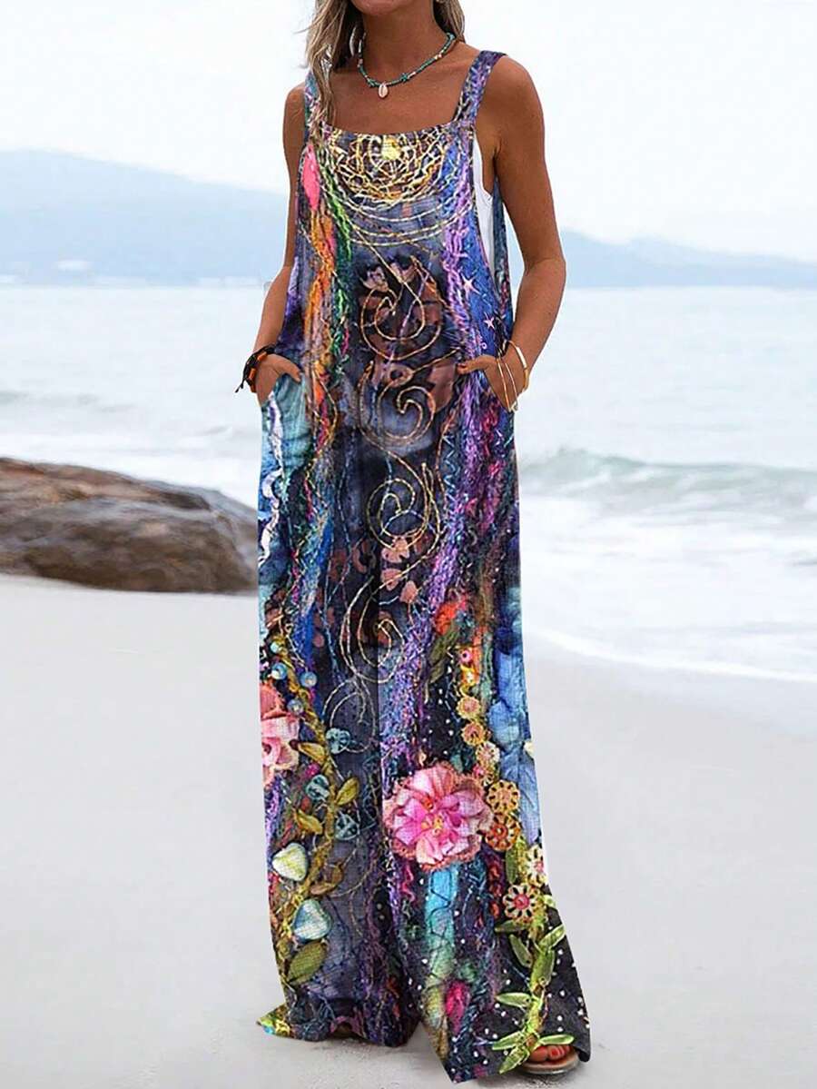 Autumn And Summer Popular New Hot Style Light And Elegant Women's Versatile Slimming Going Out Home Travel And Formal Work The Best Choice Commuting Retro Style Colorful Printed Jumpsuit ,Fall Clothes For Women - 彩色 - 查看 1
