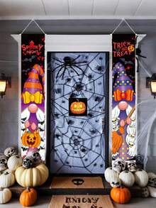 万圣节侏儒横幅 2 件 - 70*11 英寸悬挂横幅，用于门廊和派对装饰，适合室内和室外，万圣节派对背景装饰对联