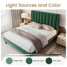 SHA CERLIN Twin/Full/Queen/King Velvet Upholstered Platform Bed Frame With Headboard, Strong Wood Slats Support, No Box Spring Needed, Green