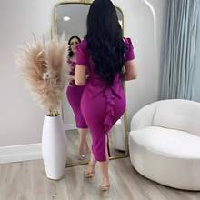 Vestido ajustado tipo sirena, con abertura en la parte trasera sexy manga corta dama formal fiesta elegancia fresco vestido corto - Púrpura malva - Ver 1