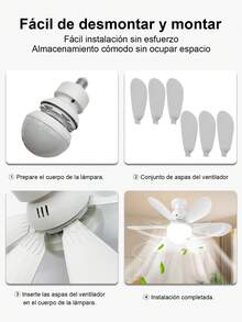 Ventilador con luz de casquillo de 50W/60W, ventilador de techo de 20.5" con luz y control remoto, ventilador de casquillo E27 con LED para baño, dormitorio, ventilador LED blanco,bombilla de base E27, 3 colores 3000K-6500K, ventilador con luz regulable para garaje, baño, dormitorio, cocina, 4000 lúmenes. - 50W - Ver 9