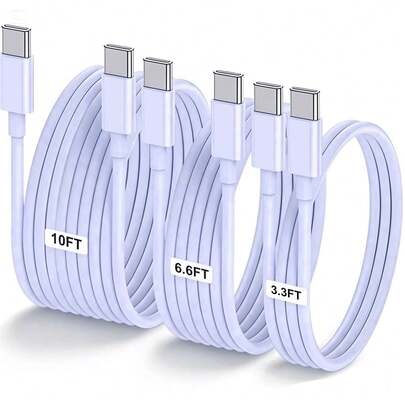 3.3英尺/6.6英尺/10英尺 USB-C 转 USB-C 充电线，USB-C 快速充电数据线，USB-C 电源线，兼容 17/16/15 Pro Plus/Pro Max、Galaxy S26/S25/S24/S23/S22、Pro/Air 及其他智能手机