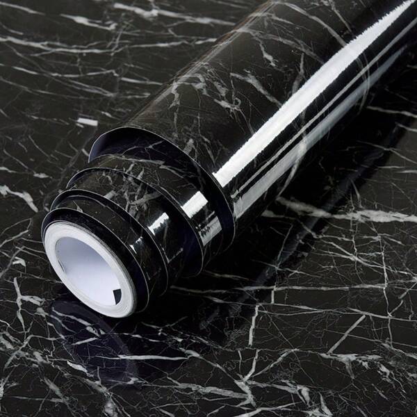 1pc Black & White Marble Pattern Wallpaper, Self-Adhesive Wall Decor For Cabinets, Tables, Chairs, Room Background Renovation Wall Paper Wall Stickers Room Decor Wall Sticker