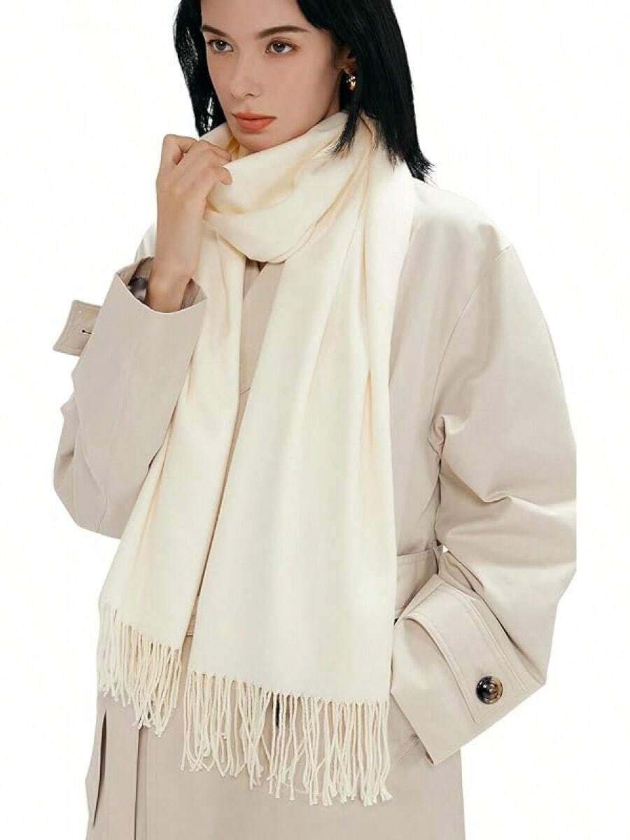 Chal de Pashmina para Mujeres – Envoltura suave y ligera para bodas, viajes, noches, fiestas – Bufanda elegante para todas las estaciones - Marfil sólido - Ver 1