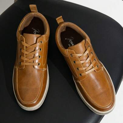 SHOESMORE Men's Leather Fashion Sneakers Classic Casual Brown Shoes Retro Dress Sneakers For Men