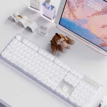 EWEADN 静音无线游戏键盘，符合人体工程学的 104 键，带 LED 背光 USB，2000 毫安时，粉色，非常适合游戏和办公使用，兼容 PC 和笔记本电脑 - 彩色 - 查看 3