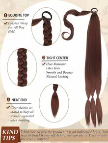 22-40 Inch Elastic Rope Braided Ponytail Hair Extensions, Straight Smooth Wrapped Braided Hair Extensions, Natural Soft Synthetic Hair, Black