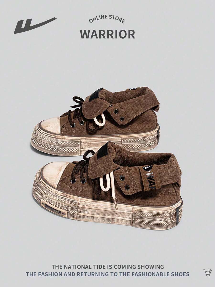 WARRIOR 1 Pair Women's Casual Front Lace Up Sneakers, Niche Personalized Versatile Retro Light Weight Comfortable Non-Slip Outdoor Low-Top Elevator Shoes - 咖啡棕 - 查看 1