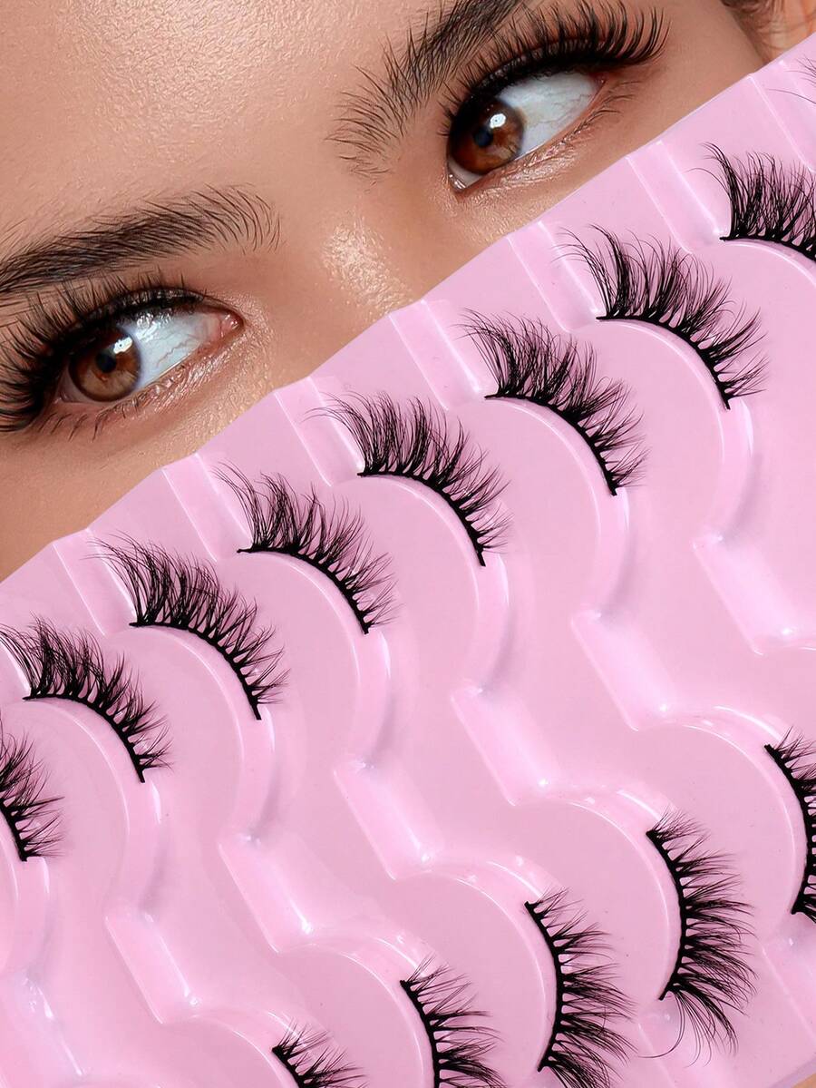 MAGEFY 10对半睫毛自然纤细猫眼睫毛4-17毫米3D立体蓬松假睫毛，加长尾翼