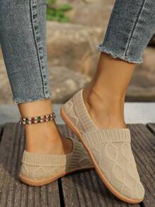 Ladies Summer Slip-On Soft Bottom Casual Sneakers, Breathable Knitted Texture Elastic Ankle Design, Lightweight Driving Shoes, Suitable For Home, Walking, Grocery Shopping, White, Black, Brown