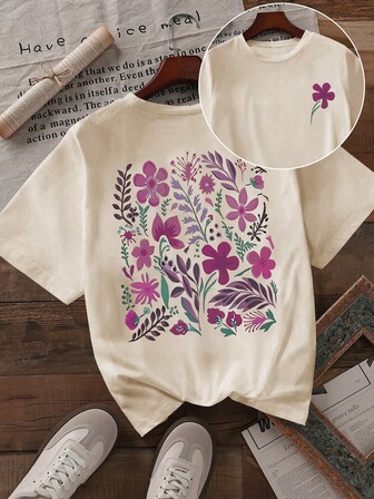 Howell All-Match Fashion Women's Black Short - Sleeve T - Shirt, Hand - Drawn Daisy & Floral Print, Casual & Fresh