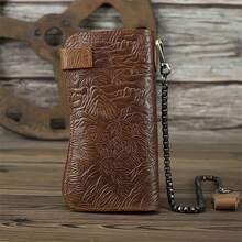 Men's Long Chain Wallet Bifold Wallet Leather Credit ID Cards Holder Biker Trucker Heavy Thick - Light Brown Tiger - View 3