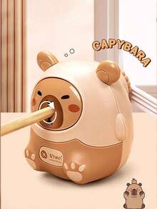 1个可爱水豚造型手动削笔器（注意：购买前请确认尺寸） - 无需电源，塑料材质，浅棕色和深棕色，易于使用，适用于办公和学习用品，动物主题桌面配件，学习用品，返校季