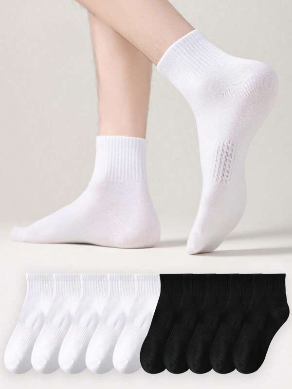 1 Pair/3 Pairs/6 Pairs/10 Pairs Women Short Socks, All Season, Jacquard Solid Color With Elasticated Waist, Personalized Street Fashion, Soft Comfortable Casual Fluffy Socks, Black And White Suitable For Daily, Home, Office, School, Workout