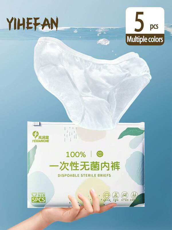 5pcs/Pack Disposable White Underwear, Simple & Hygenic, Comfortable Mid-Waist Disposable Panties For Travel