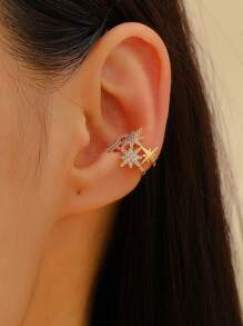 1 pieza Pendiente tipo ear cuff de circonita cúbica con diseño de copo de nieve elegante y sencillo, adecuado para uso diario, reuniones, fiestas y vacaciones