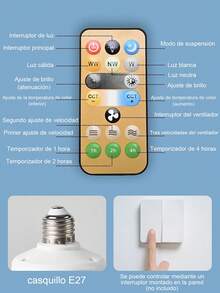 Ventilador con luz de casquillo de 50W/60W, ventilador de techo de 20.5" con luz y control remoto, ventilador de casquillo E27 con LED para baño, dormitorio, ventilador LED blanco,bombilla de base E27, 3 colores 3000K-6500K, ventilador con luz regulable para garaje, baño, dormitorio, cocina, 4000 lúmenes. - 60W - Ver 4