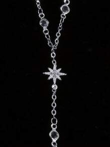 1 pièce Chaîne pour la main avec hexagone orné de strass couleur argent pour femme, accessoire de bijouterie mode pour soirée et banquet