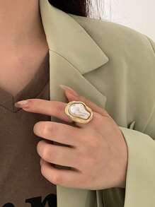 Vintage Irregular Pearl-Look Ring Women's Knuckle Rings, Unique Fashion Open Tail Ring Design