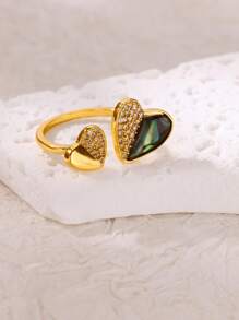 Anel aberto minimalista em formato de concha de imitação, cor dourada, cobre e zircônia, anel ajustável, acessórios de joalheria versáteis e da moda