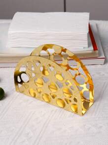 1pc Gold Hollow Semicircle/Semicircular Flower Napkin Holder, Decorative Tissue Paper Dispenser, Metal Napkin Rack For Home Use