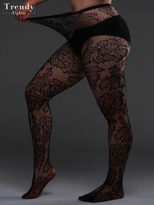 [DazzleLegs]1件装加大码女士提花渔网袜，叶子镂空紧身裤，性感时尚，适合派对、居家、办公等场合，百搭，也适合圣诞节、万圣节等节日，黑色丝袜，适合各种节日和季节 - 彩色 - 查看 2