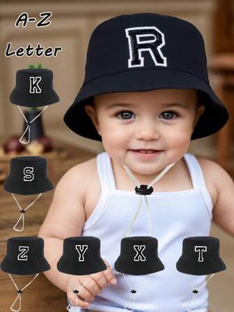 1pc Toddler A-Z Letter Pattern Bucket Hat, Adjustable Drawstring, Casual Hat Suitable For Boys & Girls, Travel & Beach