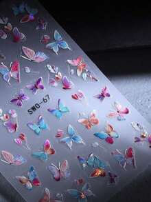 2pcs 5D Embossed Aurora Shell Butterfly Nail Art Stickers Colorful Spring Nail Design DIY Carved Self Adhesive Decorative Nails Art Accessories Supplies 5XMA - 彩色 - 查看 4