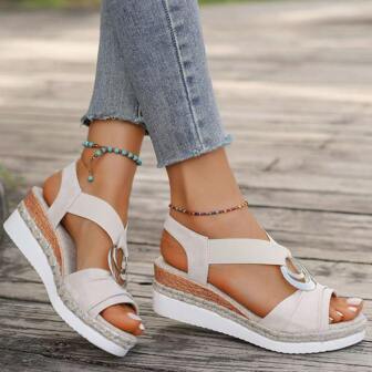 Women's Platform Sandals, Summer Thick-Sole Fashionable Slip-On High Heels, Comfortable Beach Shoes