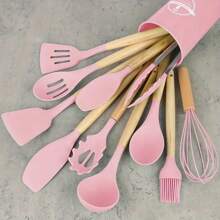 [12pcs Silicone Utensil Set] 12pcs Non-Stick Silicone Kitchen Utensil Set With Wooden Handles | And Easy To Clean | Perfect For Cooking And Baking, Back To School And Dorm Essentials