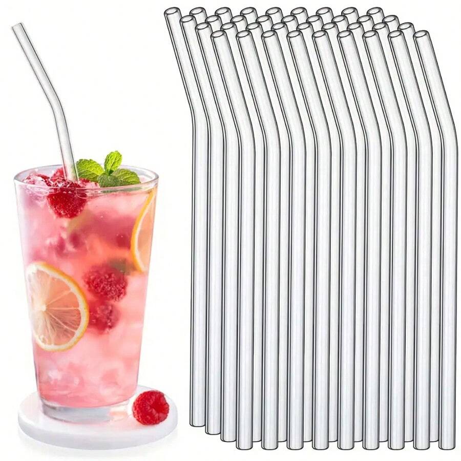 2/4/8pcs Glass Straws With Cleaning Brush, Suitable For Cold/Hot Drinks, Juice, Milk, Family Gatherings, Holiday Gifts - Clear - View 1
