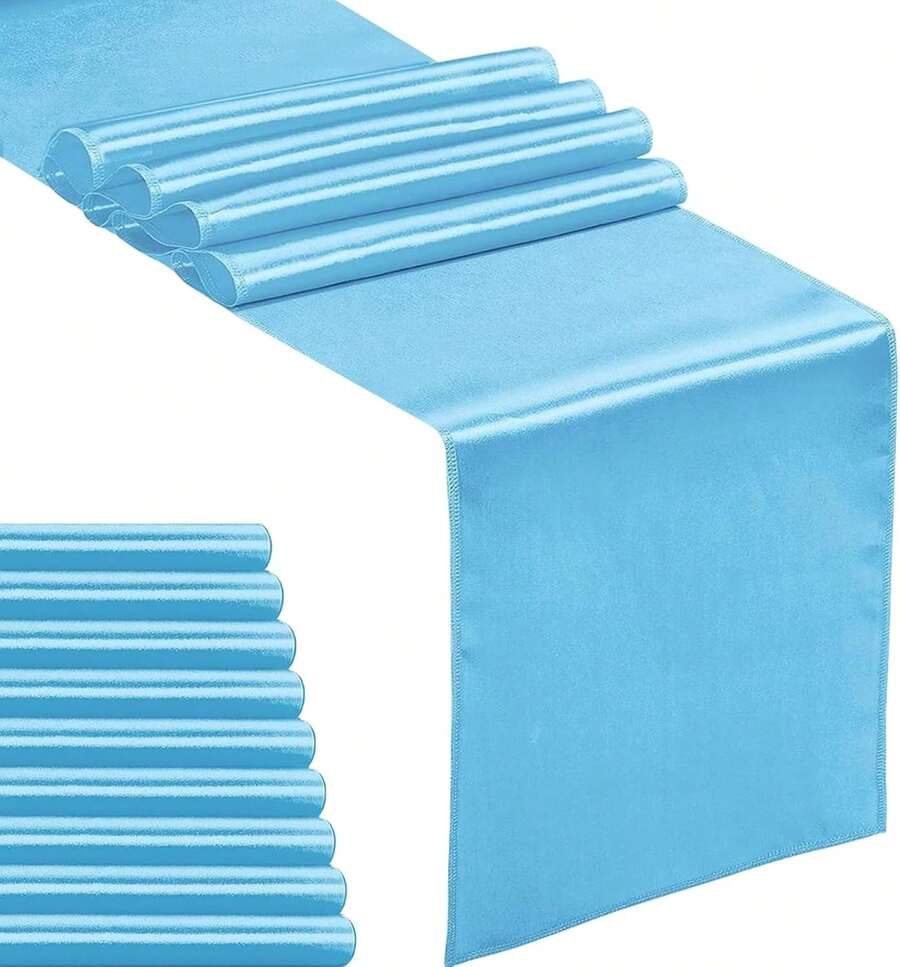 10-Pack Satin Table Runner Blue 12 X 108 Inches Long, Table Runners For Wedding, Birthday Parties, Banquets Decorations(10 Pack, 12x108 Inch, Blue) - Blue - View 1