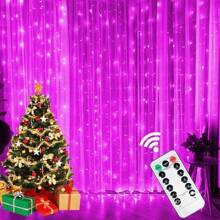 600leds Window Curtain String Lights With Remote Control, USB Powered Decoration Lights For New Year, Christmas, Wedding, Living Room, Bedroom - Pink - View 3