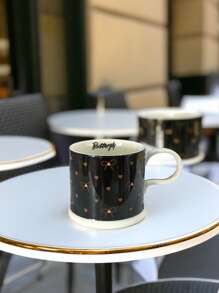 1 件优雅蝴蝶结心形陶瓷杯，浪漫茶咖啡杯，黑棕色情侣套装，牛奶/早餐杯，情人节礼物，送给闺蜜，返校