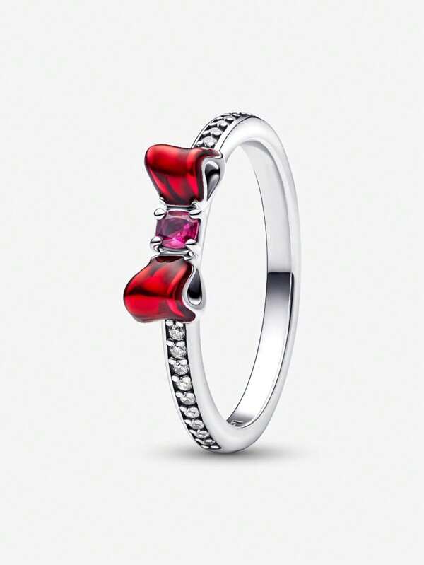 1pc 925 Sterling Silver Fashionable Pink Bow Tie Ring For Women, Vintage And Finger Accessory Daily Outfit Matching Jewelry Decoration For Gift