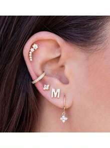 Juego de 3 pendientes aro dorados con baño de oro de 14K, pendientes colgantes con aros apilados en forma de corazón/estrella/luna, apropiados para mujeres, de estilo de moda.