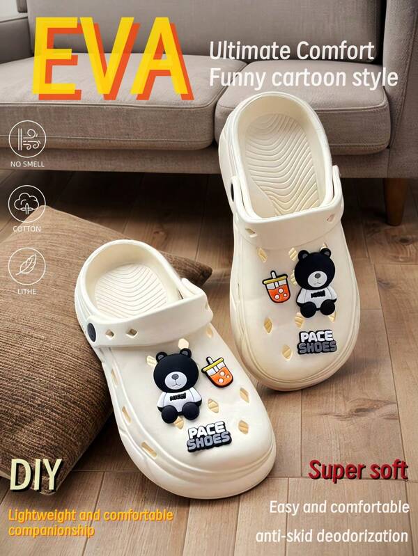 New Summer Fashion DIY No-Eye Teddy Hollow Hole Sandals, EVA Material Breathable Anti-Skid Comfortable Deodorizing Wear-Resistant Anti-Bacterial Foot Protection, Daily Casual Versatile Soft Comfortable Unisex Couples Sandals