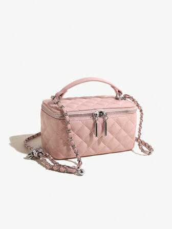 Fashionable PU Quilted Embroidered Line Box Bag Versatile Zipper Small Square Bag Women Handbag With Chain Shoulder Strap