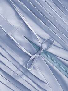 Women's New Style Blue V-Neck Tie Shoulder Pleated Detailing With Zipper, Fashionable Elegant Casual French Tea-Length A-Line Loose Jumpsuit, Spring And Summer - Blue - View 7