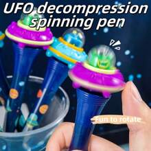Retraktiver Kugelschreiber im Weltraum-Raumschiff-UFO-Sci-Fi-Monster-Design, Schreibwerkzeug mit rotierendem Universum-Planeten-Raumfahrzeug, interessantes Stresslinderungsmittel mit 0,5 mm schwarzer Tinte, Schulmaterial, Schulanfang