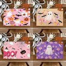 4/6pcs Halloween Ghost, Pumpkin, Bat Print Placemat Set, Woven Polyester Rectangle Tablecloths, Hand Wash Only, Kitchen & Home Decor, Indoor Outdoor Dining Decor - Multicolor - View 2