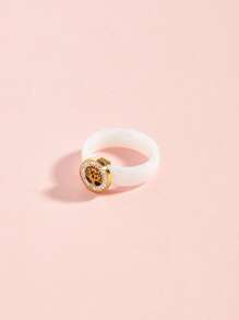 1 pièce Bague en céramique avec élément en acier inoxydable doré 18 carats, style élégant. Bijou pour femmes, cadeau de mariage, de fête ou de rendez-vous