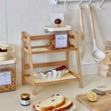 1pc Modern Bamboo Woven Storage Rack, Double Layer Desktop Organizer For Dormitory, Bedroom, Office, Kitchen, Perfect For Rome Decor, Home Decor And Garden Decorations