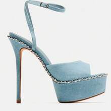 So Me Soren Peep Toe Stilleto Women's Hight Heel Platform With Stud Details And Ankle Strap. - 藍色 - 查看 2
