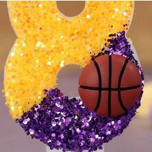 1pc Birthday Decorations Basketball Glitter Purple Gold Patchwork Sequin Basketball, 24 Number Basketball Star Fan Gift, Creative Handmade DIY Digit Birthday Candle With Holder For Cake