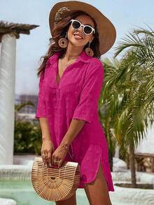 Women's Swimsuit Cover - Ups White Chiffon Bikini Swimwear Beach Dress Outfits Summer 6HQS - 亮粉紅色 - 查看 6