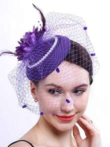 1 Stück Damenhut im europäischen und amerikanischen Stil mit Perlen, Retro Kopfschmuck mit Schleier und Federschmuck, Braut Haaraccessoire