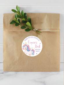 54-540 件定制独角兽生日贴纸、姓名贴纸、个性化文字标签贴纸、可定制感谢贴纸、儿童贴纸、圆形贴纸、定制派对贴纸、多用途、生日礼物、杯贴、信封、礼品盒/袋、周年纪念、伴娘、学生、学校、文具 - 風格A - 查看 4